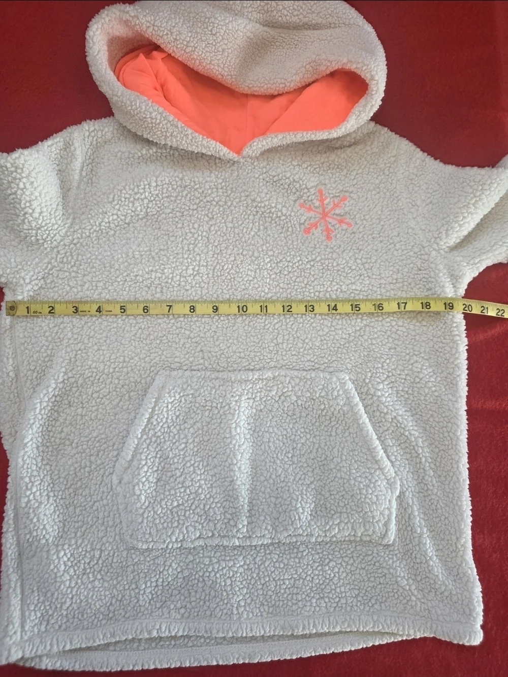 Cat & Jack Girls XXL 18 Sherpa Hoodie Gray Coral Snowflake Cozy Fleece